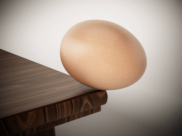 Яйцо стоит на краю стола. 3D иллюстрация
