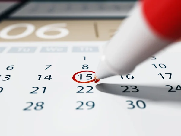 Specific date marked with a rollerball pen. 3D illustration — Stock Photo, Image