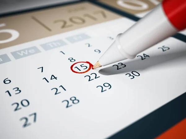 Specific date marked with a rollerball pen. 3D illustration — Stock Photo, Image