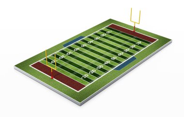 Beyaz arka plan üzerinde izole Amerikan futbol sahası. 3D çizim