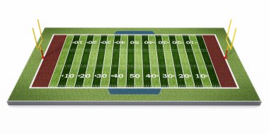 Beyaz arka plan üzerinde izole Amerikan futbol sahası. 3D çizim