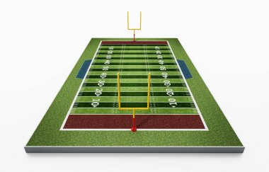 Beyaz arka plan üzerinde izole Amerikan futbol sahası. 3D çizim
