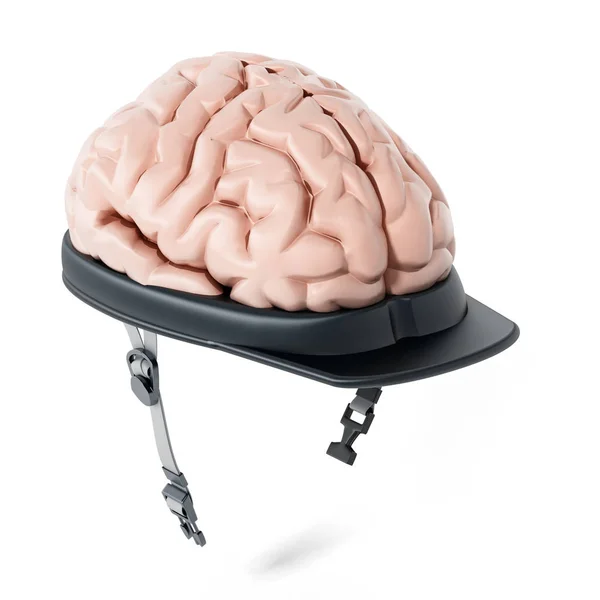 Cerebro humano con tapa de seguridad. Ilustración 3D — Foto de Stock