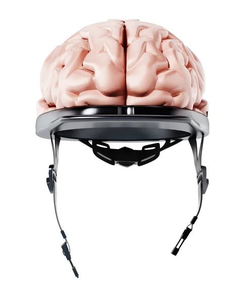 Cerebro humano con tapa de seguridad. Ilustración 3D — Foto de Stock