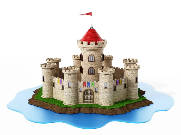 Fantastische mittelalterliche Burg isoliert auf weißem Hintergrund — Stockfoto