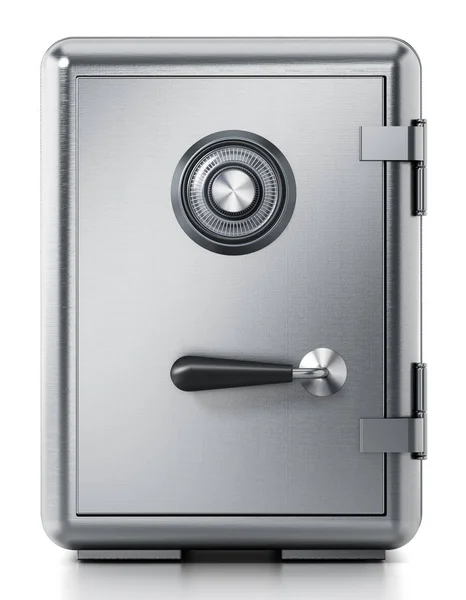Сталевий сейф із закритими дверима ізольовано на білому тлі. 3D ілюстрація — стокове фото