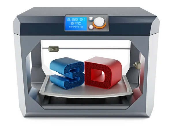 Texto 3D impresso na superfície de impressão da impressora 3D. Ilustração 3D — Fotografia de Stock