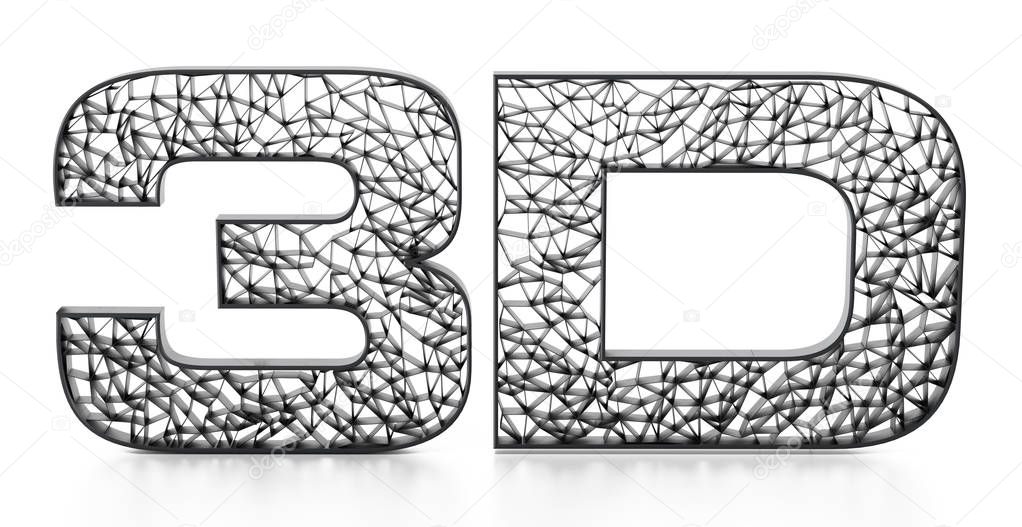 Printed mesh 3D text isolated on white background. 3D illustration