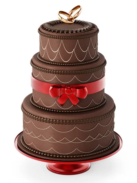 チョコレートのウェディング ケーキは、白い背景で隔離。3 d イラストレーション — ストック写真