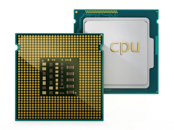 Dua CPU diisolasi dengan latar belakang putih. Ilustrasi 3D — Stok Foto