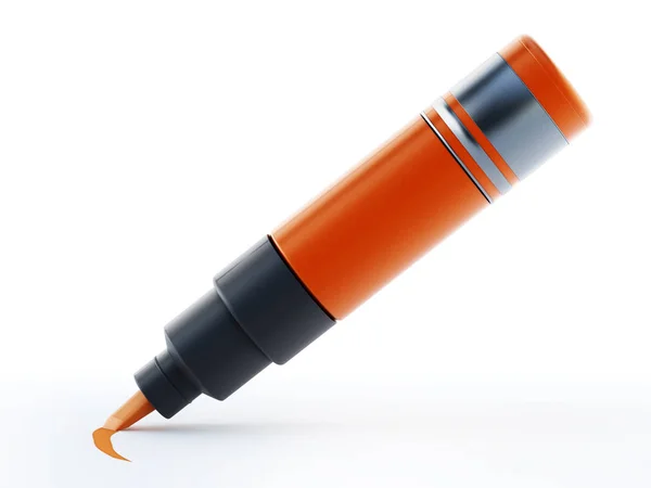 Caneta marcador laranja isolada sobre fundo branco. Ilustração 3D — Fotografia de Stock
