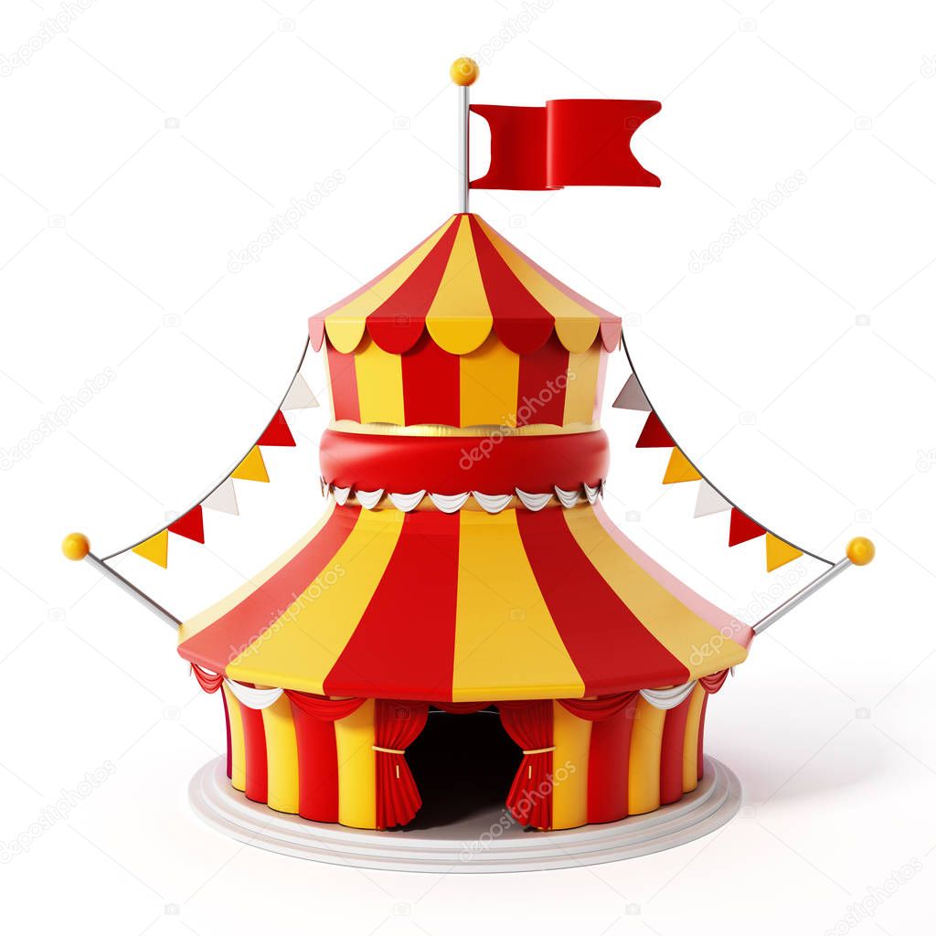 Circus tent isolated on white background. 3D illustration