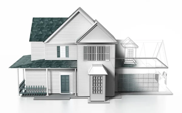 Luxuosa casa moderna com wireframe peças renderizadas. Ilustração 3D — Fotografia de Stock