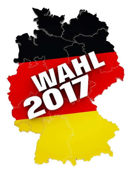 Wahl 2017 tekst na mapie miasta Niemcy teksturowane z niemiecką banderą. ilustracja 3D — Zdjęcie stockowe