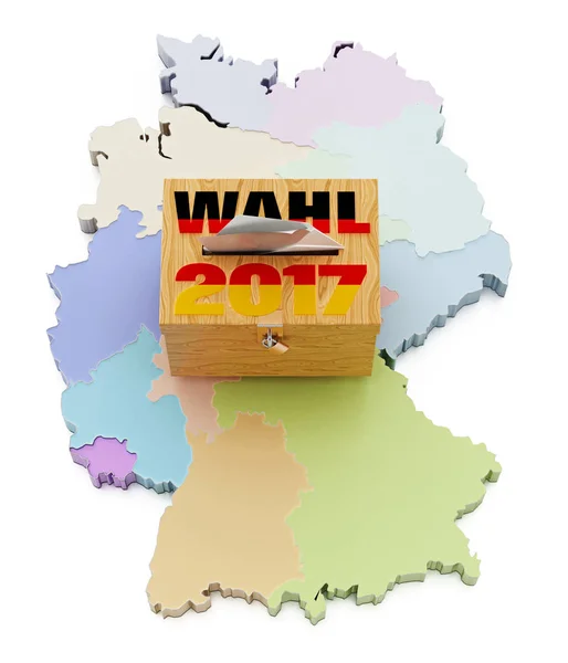 Balota en el mapa de Alemania dividida en regiones. Ilustración 3D — Foto de Stock