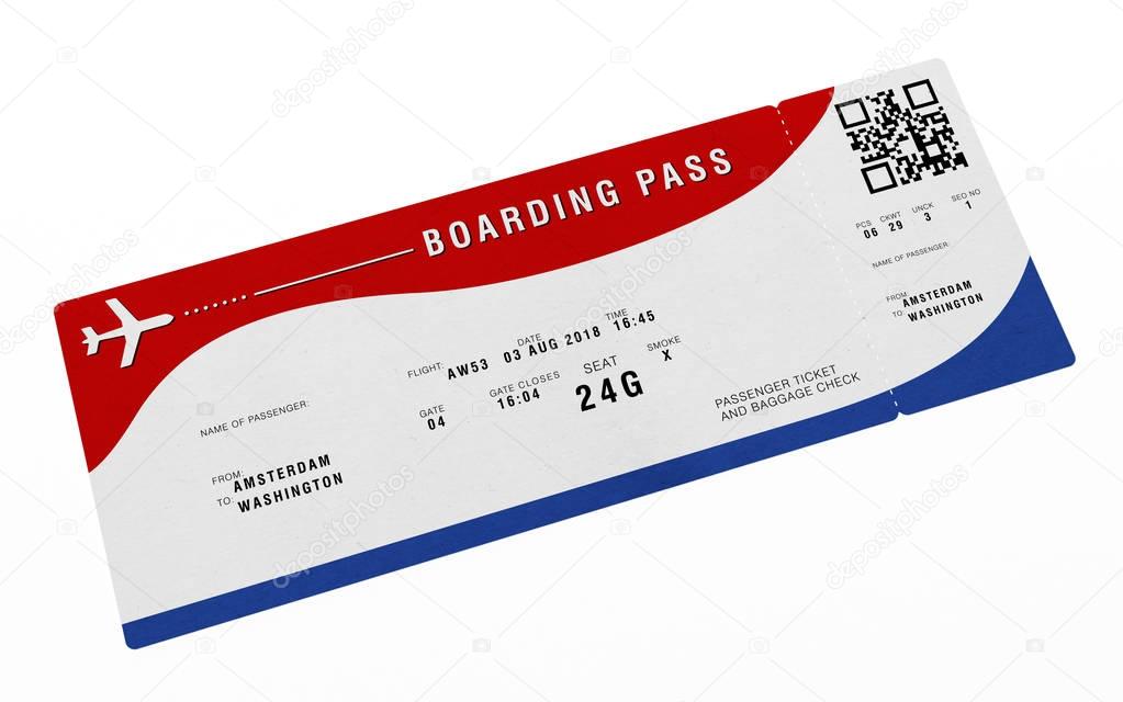Boarding pass with fictitious numbers and names. 3D illustration