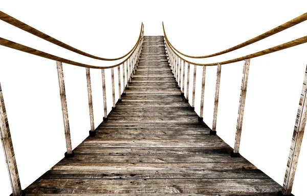 Old wooden suspended bridge isolated on white background. 3D illustration — Stock Photo, Image