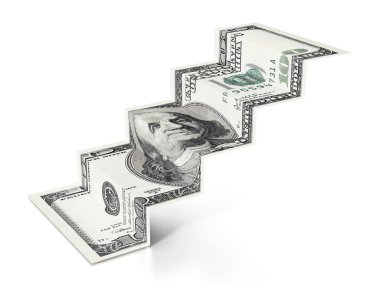 Beyaz arka plan üzerinde izole 100 dolarlık merdiven. 3D çizim