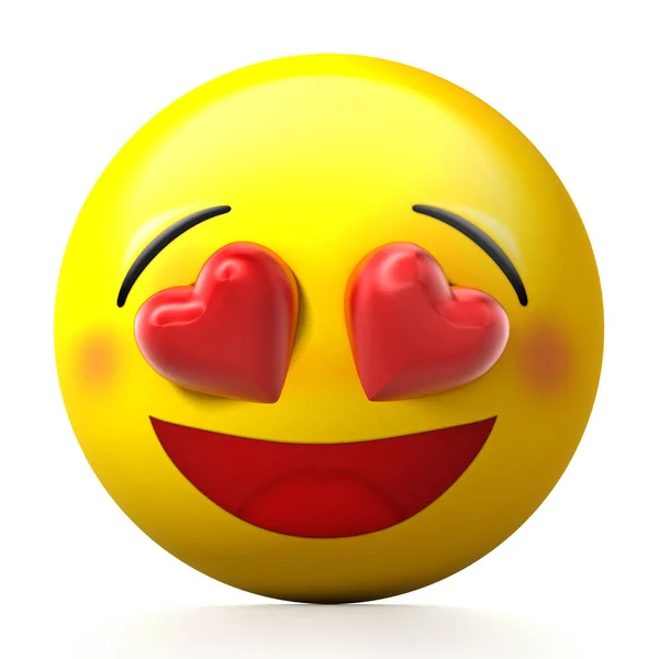 Χαμογελαστό πρόσωπο με τα μάτια της καρδιάς και ροζ μάγουλα. 3D απεικόνιση — Φωτογραφία Αρχείου