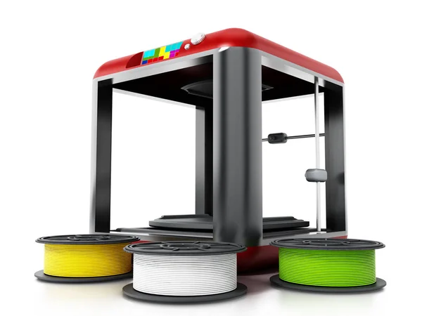 Impressora 3D e filamentos de reposição. Ilustração 3D — Fotografia de Stock