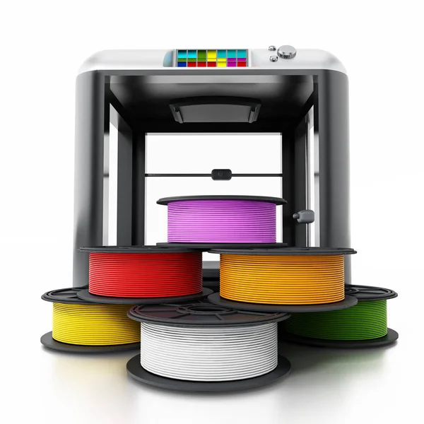 3D printer and spare filaments. 3D illustration — Stock Photo, Image