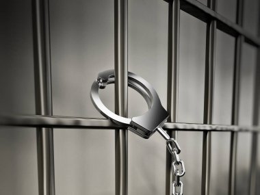 Hapishane bars.3d resimde bağlı kelepçe