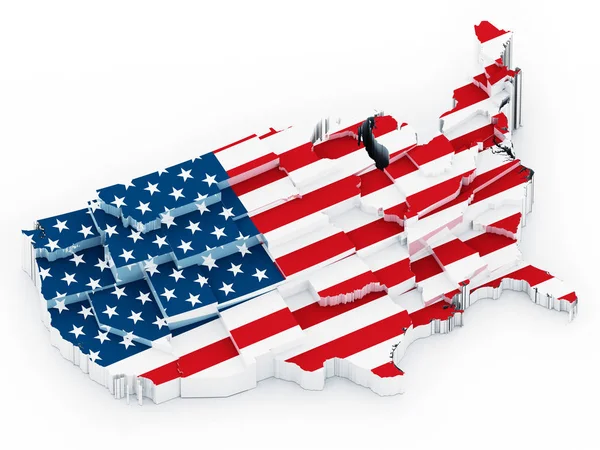 米国のマップは、アメリカの国旗で覆われています。3 d イラストレーション — ストック写真
