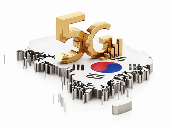 한국 지도 플래그에 5 g 단어 서. 3 차원 일러스트 레이 션 — 스톡 사진