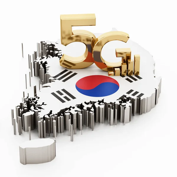 한국 지도 플래그에 5 g 단어 서. 3 차원 일러스트 레이 션 — 스톡 사진