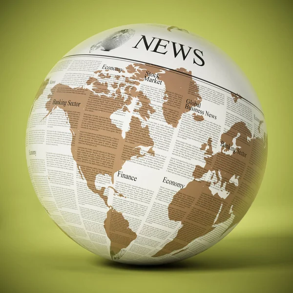 Globe with generic newspaper texture. 3D illustration — Stock Photo, Image