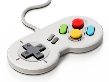 Beyaz arka plan üzerinde yalıtılmış bağbozumu kablo gamepad