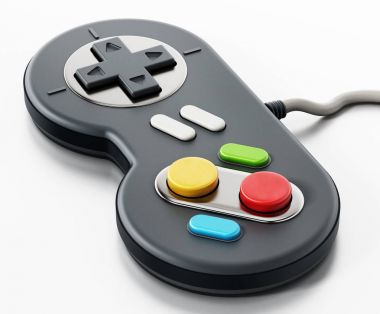 Beyaz arka plan üzerinde yalıtılmış bağbozumu kablo gamepad