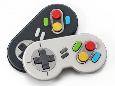 Beyaz arka plan üzerinde yalıtılmış bağbozumu kablo gamepad