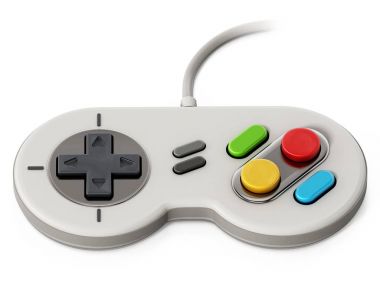 Beyaz arka plan üzerinde yalıtılmış bağbozumu kablo gamepad