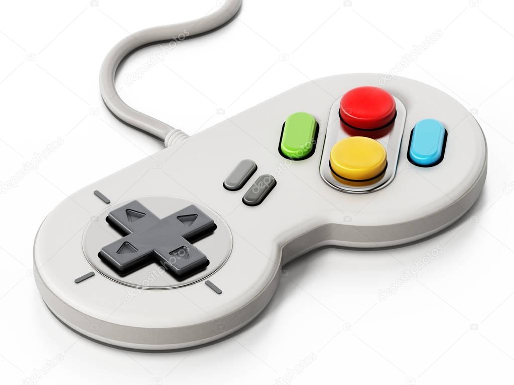 Vintage cable gamepad isolated on white background.