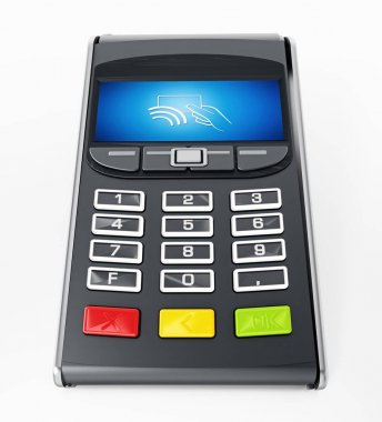 POS terminal ekranında Uzaktan kablosuz simgesi olan. 3D çizim