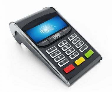 POS terminal ekranında Uzaktan kablosuz simgesi olan. 3D çizim