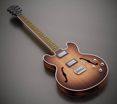 Beyaz arka plan üzerinde izole klasik elektro gitar. 3D çizim