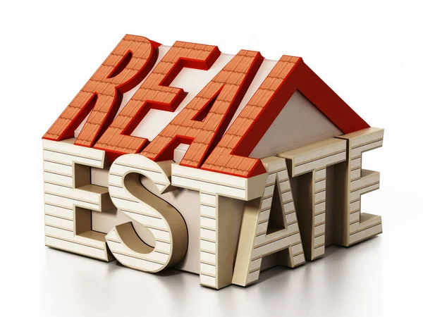 Real estate word in house shape. 3D illustration — Stock Photo, Image