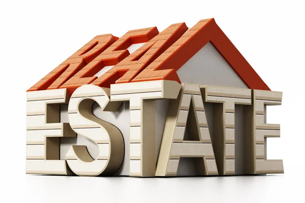 Real estate word in house shape. 3D illustration — Stock Photo, Image