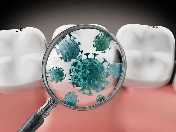 Μεγεθυντικό φακό πράσινο βακτήρια. 3D απεικόνιση — Φωτογραφία Αρχείου