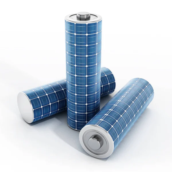 Painel solar na bateria tipo AAA. Ilustração 3D — Fotografia de Stock