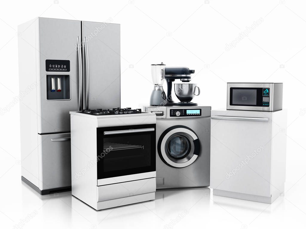 Household equipments isolated on white background. 3D illustration