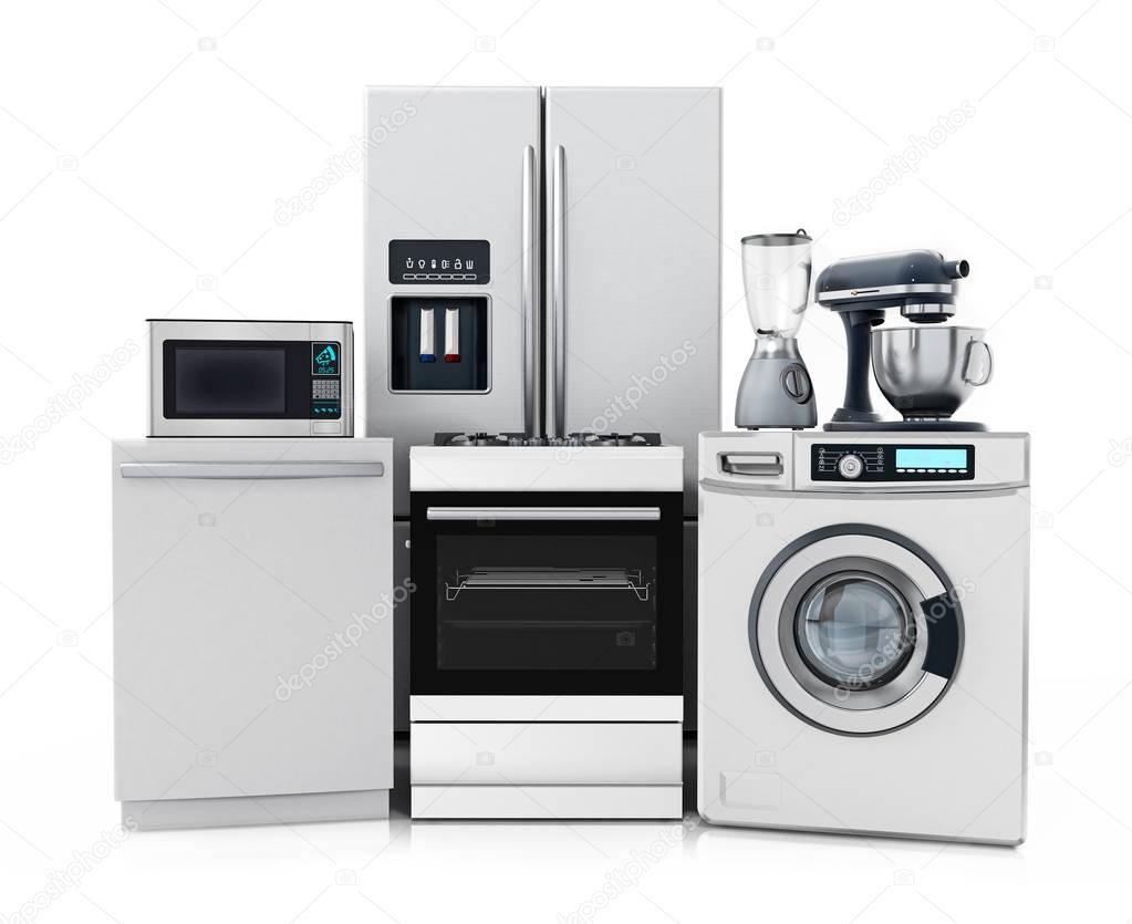 Household equipments isolated on white background. 3D illustration