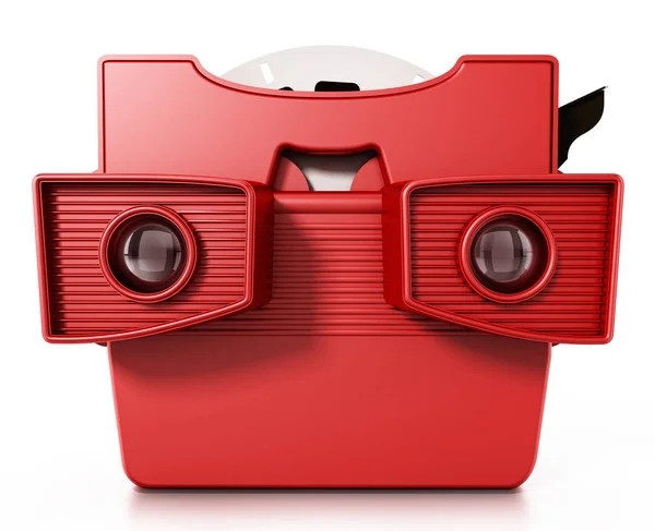 Rode vintage 3D-dia viewer geïsoleerd op een witte achtergrond. 3D illustratie — Stockfoto