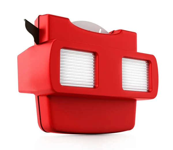 Rode vintage 3D-dia viewer geïsoleerd op een witte achtergrond. 3D illustratie — Stockfoto
