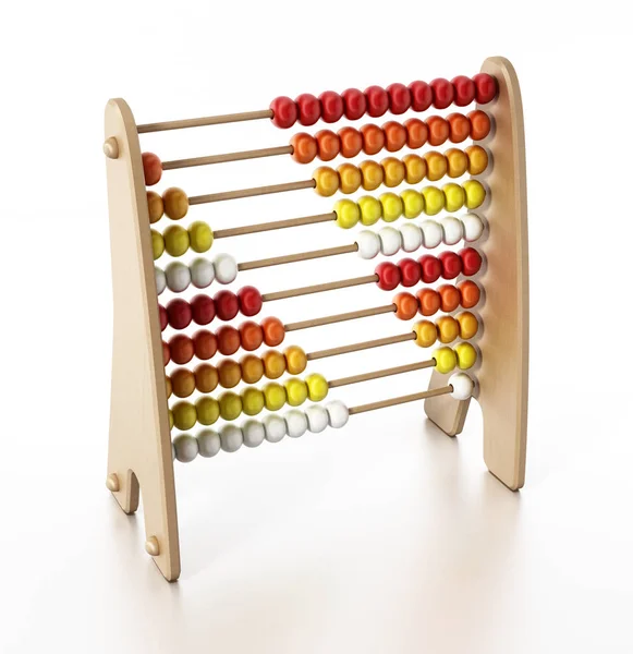 Abacus com grânulos multicoloridos isolados sobre fundo branco. Ilustração 3D — Fotografia de Stock