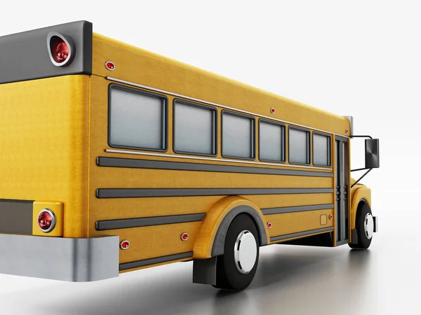 Ônibus escolar amarelo isolado no fundo branco. Ilustração 3D — Fotografia de Stock