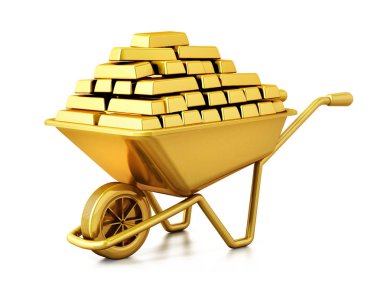 El arabası altın dolu. 3D çizim