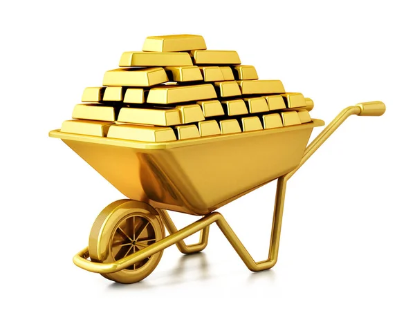 Wheelbarrow full of gold. 3D illustration — Stock Photo, Image